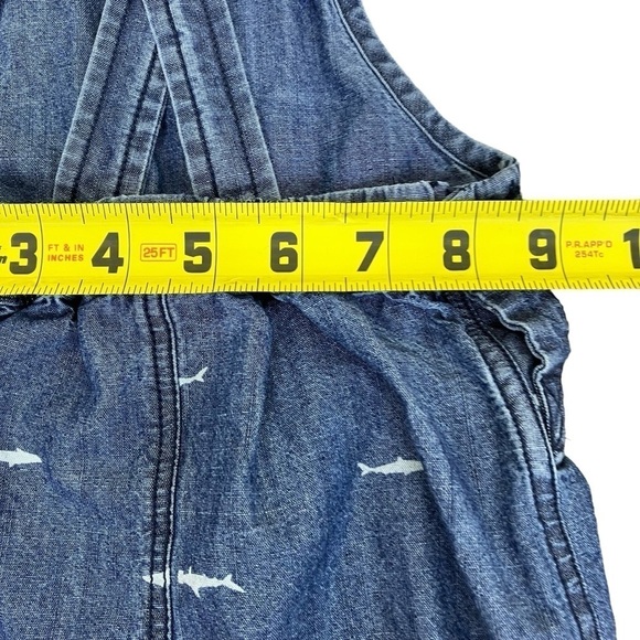 Tea Collection 100% Cotton Shark Print Denim Overalls Snap Closure Size 9-12 Mo - Picture 13 of 16